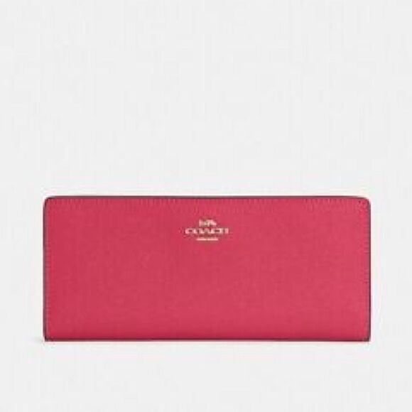 NEW Coach Slim Wallet Bold hot Pink C3440 Crossgrain Leather $228 wristlet - Picture 2 of 3